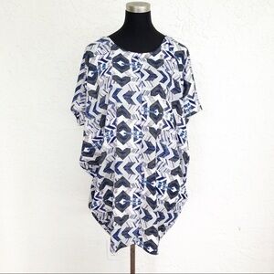 ICHI Zara Geometric Ikat Graphic Print Short Sleeve Tunic Top Dress Small